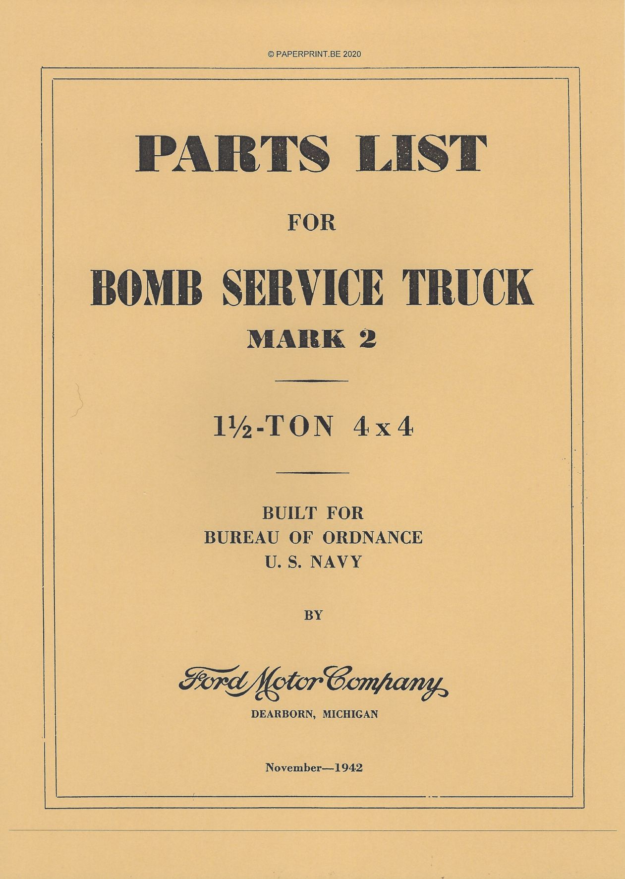 BOMB SERVICE TRUCK MARK II PARTS LIST US